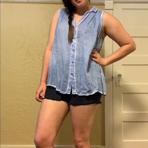 Loose blue beach top with flyaway